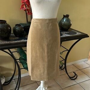 Vintage Y2K Camel Leather Front Suede Stretch Waist Western A Line Skirt Lrg